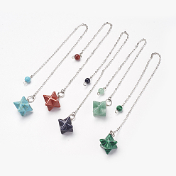 Смешанные камни Маятники для биолокации чакры из натуральных и синтетических смешанных камней, с медными цепями, Звезда Меркабы, 195~210 мм