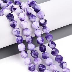 Средний Фиолетовый Окрашенные природные белый нефрит бисер пряди, два тона, граненые, звезды вырезать круглые бусы, средне фиолетовый, 7~8x6~7.5x6~7.5 мм, отверстие : 1 мм, около 48~49 шт / нитка, 14.17~15.35'' (36~39 см)