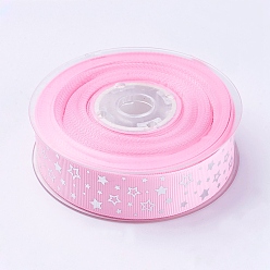 Pearl Pink Polyester Grosgrain Ribbon, Star Pattern, Pearl Pink, 1 inch(25mm), about 100yards/roll(91.44m/roll)