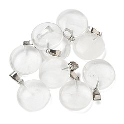 Стеклянный Камень Арбуза Стеклянные подвески из белого арбуза, с 201 вывод из нержавеющей стали, плоско-круглые, 24x20x7 мм, отверстие : 4x7 мм