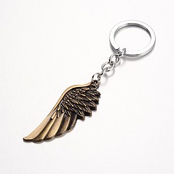 Antique Bronze Wing Alloy Keychain, with Iron Chain and Rings, Antique Bronze, 110mm
