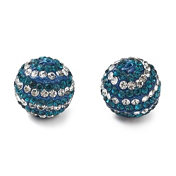 Синий Циркон Полосатый узор полимерная глина стразы бусины, круглые, дискотечный шар бисер, синий циркон, 16x15.5 мм, отверстие : 1.5 мм