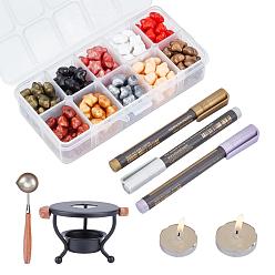 Mixed Color DIY Wax Seal Stamp Kits, Including Sealing Wax Particles, Wax Seal Stamp Sets, Metallic Markers Paints Pens, Candle, Mixed Color, Sealing Wax Particles: 1.2~1.25x1.2~1.25cm, 10 colors, 18pcs/color, 180pcs/bag