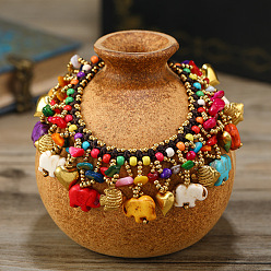 Разноцветный Браслеты на ногу с кисточками из синтетического бирюзового цвета в стиле бохо для женщин в форме слона и латунной рыбы, золотые, красочный, 6-3/4~7-1/8 дюйм (170~180 мм)