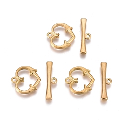 Золотой Ионное покрытие (ip) 304 застежки из нержавеющей стали, сердце, золотые, Сердце: 15.3x15.5x2.3 mm, отверстие : 1.6 мм, бар: 6x21.2x2.4 mm, отверстие : 1.5 мм