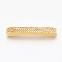 Golden Brass Micro Pave Cubic Zirconia Beads, Cuboid, Clear, Golden, 36x5x4~5mm, Hole: 1mm