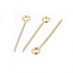 Golden 304 Stainless Steel Eye Pins, Golden, 22mm, Hole: 2mm, Pin: 0.6mm