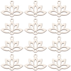 Нержавеющая Сталь Цвет 201 подвески из нержавеющей стали, лазерная резка, полый, лотос, цвет нержавеющей стали, 14x18.5x1 мм, отверстие : 1.6 мм, 24 шт / коробка