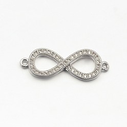 Платинированный Cz латунь микро проложить aaa кубический zirconia бесконечность ссылки, без свинца, без никеля и без кадмия, Реальная платина, 8x24x2 мм, отверстие : 1 мм
