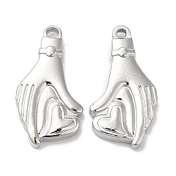 Нержавеющая Сталь Цвет Не тускнеющие 304 подвески из нержавеющей стали, ладонь с подвеской в виде сердца, цвет нержавеющей стали, 22x12x3.5 мм, отверстие : 1.2 мм