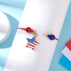 Красный День независимости натуральный сердолик и белый нефрит и окрашенный желтый нефрит драгоценные камни круглые бусины плетеные браслеты, браслеты со звездами из сплава и эмали, красные, внутренний диаметр: 14~80мм дюйм(1.4~8см)