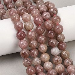 Клубничный Кварц Природного кварца клубники нитей бисера, гладкий круглый, 10 мм, отверстие : 1 мм, около 40 шт / нитка, 15.51'' (39.4 см)