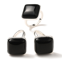 Обсидиан Регулируемые кольца из натурального обсидиана, с латунной основой, без свинца и без кадмия, ромб, ромб: 24x25 мм, размер США 9 3/4 (19.5 мм)