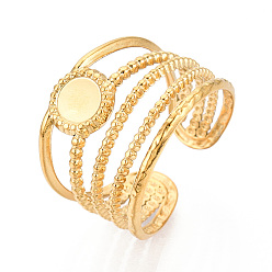 Настоящее золото 18K 304 компоненты манжетного кольца из нержавеющей стали, установка круглого кольца, ионное покрытие (ip), реальный 18 k позолоченный, лоток : 5.5 мм, 15 мм, регулируемый