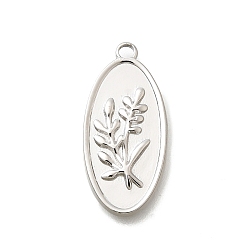 Нержавеющая Сталь Цвет 304 подвески из нержавеющей стали, овал с подвесками в виде листьев, анти-тускнение, цвет нержавеющей стали, 23.5x11.5x1.5 мм, отверстие : 1.8 мм