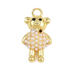 Настоящее золото 18K Латунные микро проложить кубического циркония подвески, с искусственным жемчугом, нести прелести, стойки покрытие, долговечный, без кадмия и без свинца, реальный 18 k позолоченный, 23x12x5 мм, отверстие : 2.8 мм