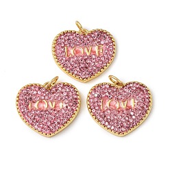 Настоящее золото 18K Подвески латунные горный хрусталь, сердце прелести, с полимерной глиной, стойки покрытие, долговечный, без свинца и без кадмия, с целью перехода в кольце, реальный 18 k позолоченный, 17.5x20x3.5 мм, отверстие : 3.5 мм