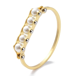 Golden PVD Vacuum Plating 304 Stainless Steel White Round Plastic Beaded Bangles, Golden, 0.25cm~1/2 inch(1.3cm), Inner Diameter: 1-3/4x2-1/4 inch(4.4x5.85cm)