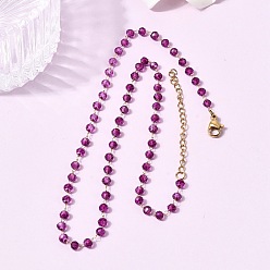 Фиолетовый 304 Ожерелье из нержавеющей стали с гранеными стеклянными бусинами-ронделями, цепочка ручной работы с камнями-талисманами, символизирующими месяц рождения, для женщин., ионное покрытие (ip), золотые, фиолетовые, 14.96 дюйм (38 см)