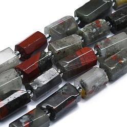Bloodstone Natural Bloodstone Beads Strands, with Seed Beads, Faceted, Column, 12~13x6~8x6~8mm, Hole: 1mm, about 28pcs/strand, 15.55''~15.75'(39.5~40cm)