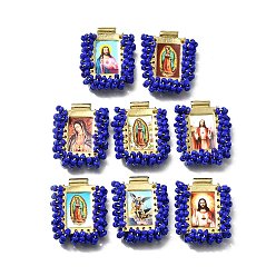 Морской Синий Подвески барс, с пластиковыми бусинами и бумагой, прямоугольник с фантастическими святыми, без кадмия, без никеля и без свинца, Marine Blue, 27x22x6 мм, отверстие : 2.2 мм