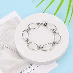 Платинированный Латунь цепи браслеты, Браслеты из овальных звеньев цепи для женщин, с печатью удачи, без никеля , Реальная платина, 7-7/8 дюйм (20 см)