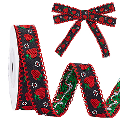 Темно-Красный Полиэфирные ленты, цветочным узором, темно-красный, 5/8 дюйм (15 мм), около 4.92 ярдов (4.5 м) / рулон