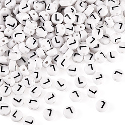 Letter L 500шт акриловые бусины, с горизонтальным отверстием, буквы, плоско-круглые, Письмо L, 7x4 мм, отверстие : 1 мм