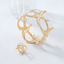 Золотой Наборы из браслетов и колец из сплава «морская звезда» для женщин, золотые, кольца: внутренний диаметр: 21 mm