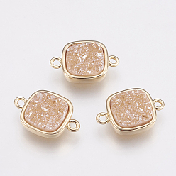 Розовое Покрытие Соединители звеньев натурального агата друзы, с латунной фурнитурой , квадратный, золотые, розовый покрытием, 16x11x3.5~4 мм, отверстие : 1 мм