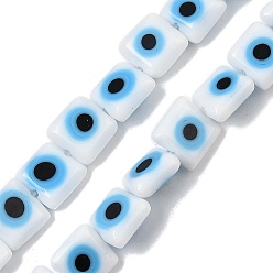 Белый Ручной сглаза бусины бисер нитей, квадратный, белые, 7.5~8x7.5~8x3 мм, отверстие : 0.6 мм, около 48 шт / нитка, 14.37~14.53'' (36.5~36.9 см)