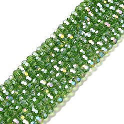 Green Transparent Glass Beads, 32 Facets, AB Color Plated, Round, Green, 3.5x3mm, Hole: 1mm, about 163~166pcs/strand, 50~51cm