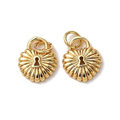 Настоящее золото 18K Латунь прелести, замок в форме сердца, с целью перехода в кольце, стойки покрытие, долговечный, без свинца и без кадмия, реальный 18 k позолоченный, 12x10x2 мм, отверстие : 3.5 мм