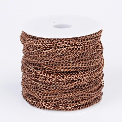 Red Copper Iron Twisted Chains, Curb Chains, Unwelded, with Spool,  Red Copper, 5x3.5x0.8mm, about 328.08 Feet(100m)/roll