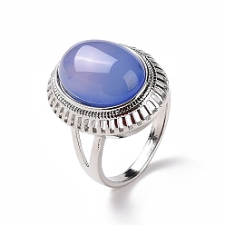 Натуральный Агат Нагретые и окрашенные натуральные кольца агата, с латунным кольцом нахождения, платина, овальные, Размер 8, 18 мм