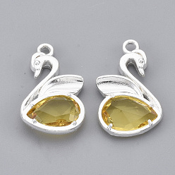 Silver Eco-Friendly Alloy Glass Pendants, Faceted, Nickel Free, Swan, Gold, Silver Color Plated, 20x12.5x4mm, Hole: 1.5mm