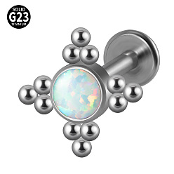 Rhombus G23 титановые безрезьбовые лабреты, с имитацией опал, цвет нержавеющей стали, ромб, 6 мм, штифты : 1.2 мм