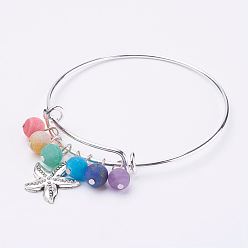 Mixed Stone Natural Gemstone Beads Bangles, with Tibetan Style Pendants, Starfish/Sea Stars, 2-5/8 inch(67mm)