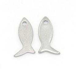 Stainless Steel Color Tarnish Resistant Trendy 304 Stainless Steel Fish Pendants, Stainless Steel Color, 12x7x1mm, Hole: 1mm