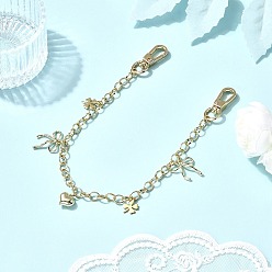 Золотой 304 подвеска в виде сердца с бантом и клевером из нержавеющей стали и сплава, латунный трос, цепочка, декоративные цепочки, с поворотными застежками сплава, аксессуары для замены сумок, золотые, 310 мм