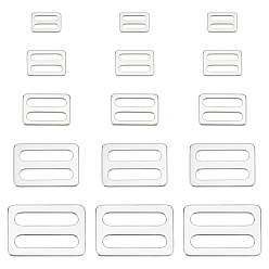 Нержавеющая Сталь Цвет 15 шт. 5 стиль 304 пряжки-слайдеры из нержавеющей стали, регулируемые застежки, для ремня кожаный ремень сумка для ремня, прямоугольные, цвет нержавеющей стали, 13~31.5x19~47x2 мм, 3 шт / стиль