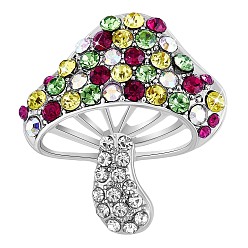 Colorful Cubic Zirconia Mushroom Brooch, Alloy Badge for Backpack Clothes, Colorful, 30x27mm