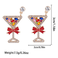 Drink Рождественские серьги-гвоздики из сплава, с эмалью и горный хрусталь, золотые, пить, 30x20 мм