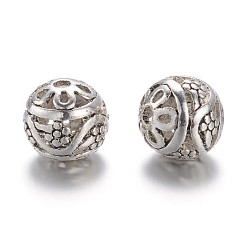 Antique Silver Tibetan Style Alloy Beads, Round, Hollow, Antique Silver, 10x11x11mm, Hole: 2mm