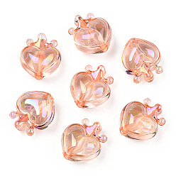 Легкий Лосось УФ-покрытие прозрачные радужные переливающиеся акриловые бусины, сердце с короной, светлый померанцевый, 24.5x21.5x14 мм, отверстие : 3 мм