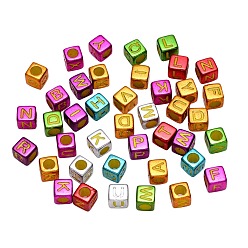 Letter Perles acryliques plaquées, cube avec la lettre initiale, couleur mixte, lettres mixtes aléatoires, 6x6x6mm, trou: 3.5 mm, 1600 pcs / 250 g