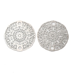 Платина Подвески из латуни с покрытием для стойки, гравированные металлические украшения, долговечный, без кадмия, без никеля и без свинца, плоские круглые цветочные звенья, платина, 18.5x0.3 мм, отверстие : 1.8 мм