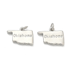Platinum Brass Pendants, Nuggets with Word Okiahome Charms, Long-Lasting Plated, Rack Plating, Lead Free & Cadmium Free, Platinum, 13.5x17x2.5mm, Jump Ring: 5x1mm, 3mm inner diameter