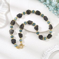 Golden Raw Rough Natural Iolite and Dyed White Jade Rondelle Beaded Necklaces, with 304 Stainless Steel Toggle Clasps, Golden, 15.94 inch(40.5cm)