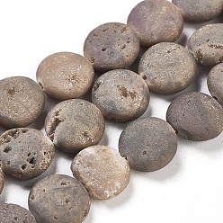 Copper Plated Electroplated Natural Quartz Crystal Beads Strands, Druzy Geode Crystals, Flat Round, Copper Plated, 11.5~12.5x5mm, Hole: 1.2mm, about 16pcs/strand, 7.59 inch(19.5cm)
